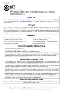 Page 1 of 2       APPLICATION FOR CHANGE OF ASSOCIATION NAME – FORM A3 