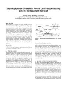 Applying Epsilon-Differential Private Query Log Releasing Scheme to Document Retrieval Sicong Zhang, Hui Yang, Lisa Singh Department of Computer Science, Georgetown University  , {huiyang,singh}@cs.ge