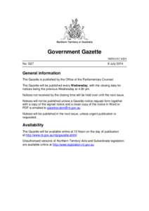 Northern Territory of Australia  Government Gazette ISSN[removed]No. G27