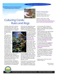 Florida Dept of Agriculture and Consumer Services  Benefiting commercial aquaculture, Conserving natural resources Division of Aquaculture Kal Knickerbocker, Director