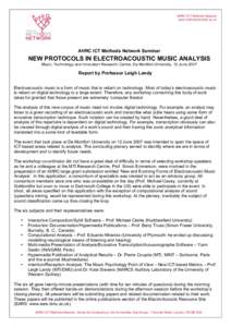 AHRC ICT Methods Network www.methodsnetwork.ac.uk AHRC ICT Methods Network Seminar  NEW PROTOCOLS IN ELECTROACOUSTIC MUSIC ANALYSIS