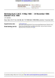 Downloaded from rsbm.royalsocietypublishing.org on October 18, 2013  Nicholas Kurti, C.B.E. 14 May 1908 −− 24 November 1998: