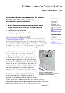 Presseinformation Leistungsstarkes Antennensystem auf der Scheibe: Hirschmann Car Communication GmbH