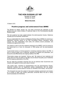 THE HON SUSSAN LEY MP Minister for Health Minister for Sport MEDIA RELEASE 18 March 2015