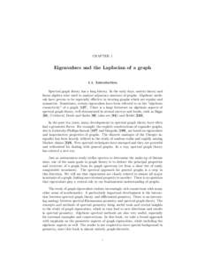 CHAPTER 1  Eigenvalues and the Laplacian of a graph 1.1. Introduction Spectral graph theory has a long history. In the early days, matrix theory and linear algebra were used to analyze adjacency matrices of graphs. Algeb