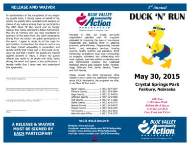 3rd Annual  RELEASE AND WAIVER In consideration of the acceptance of my and/or my guests entry, I hereby waive on behalf of my and/or my guests heirs, executors and assigns, all