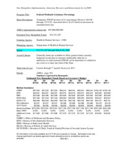 New Hampshire Implementation -American Recovery and Reinvestment Act of 2009 Program Title: Federal Medicaid Assistance Percentage  Short Description: