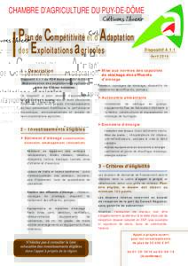 CHAMBRE D’AGRICULTURE DU PUY-DE-DÔME  Plan de Compétitivité et d’Adaptation des Exploitations agricoles 1 - Description	 Dispositifdu PDR Auvergne