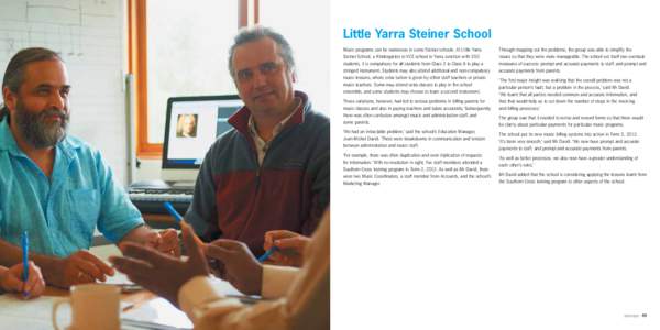 Little Yarra Steiner School Music programs can be numerous in some Steiner schools. At Little Yarra Steiner School, a Kindergarten to VCE school in Yarra Junction with 350 students, it is compulsory for all students from