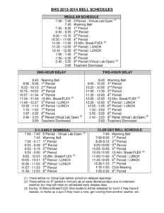 BHS[removed]BELL SCHEDULES REGULAR SCHEDULE 7:00 - 7:45 0 Period - Virtual Lab Open (1)