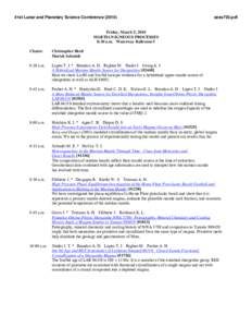 41st Lunar and Planetary Science Conference[removed]sess703.pdf Friday, March 5, 2010 MARTIAN IGNEOUS PROCESSES