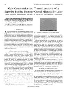 1166  IEEE PHOTONICS TECHNOLOGY LETTERS, VOL. 21, NO. 17, SEPTEMBER 1, 2009 Gain Compression and Thermal Analysis of a Sapphire-Bonded Photonic Crystal Microcavity Laser