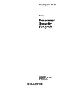 Army Regulation 380–67  Security Personnel Security