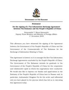 Politics / The Bahamas / Minister of Foreign Affairs / Brent Symonette / Political status of Taiwan / Politics of the Bahamas / Foreign relations of the Bahamas / International relations