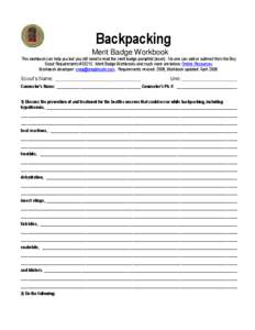 Backpacking Merit Badge Workbook This workbook can help you but you still need to read the merit badge pamphlet (book). No one can add or subtract from the Boy Scout Requirements #[removed]Merit Badge Workbooks and much mo