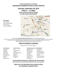 DOVER-ROLLINSFORD-LEE- MADBURY  HOUSEHOLD HAZARDOUS WASTE COLLECTION DAY Saturday, September 20, 2014 8:30a.m. – 12:30pm