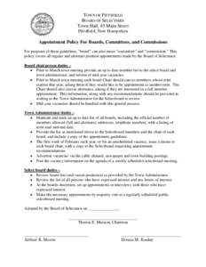 TOWN OF PITTSFIELD BOARD OF SELECTMEN Town Hall, 85 Main Street Pittsfield, New Hampshire  Appointment Policy For Boards, Committees, and Commissions