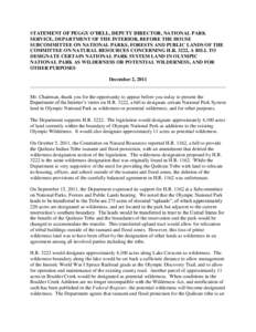 STATEMENT OF PEGGY O’DELL, DEPUTY DIRECTOR, NATIONAL PARK SERVICE, DEPARTMENT OF THE INTERIOR, BEFORE THE HOUSE SUBCOMMITTEE ON NATIONAL PARKS, FORESTS AND PUBLIC LANDS OF THE COMMITTEE ON NATURAL RESOURCES CONCERNING 