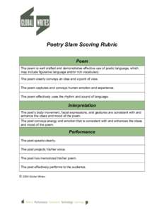 mmmmmmmmmm  Poetry Slam Scoring Rubric Poem The poem is well crafted and demonstrates effective use of poetic language, which may include figurative language and/or rich vocabulary.