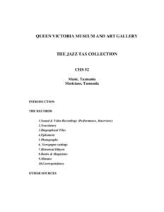 QUEEN VICTORIA MUSEUM AND ART GALLERY  THE JAZZ TAS COLLECTION CHS 52 Music, Tasmania