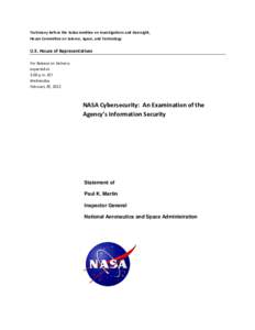 Testimony before the Subcommittee on Investigations and Oversight, House Committee on Science, Space, and Technology U.S. House of Representatives For Release on Delivery expected at