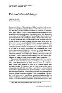 Philosophy and Phenomenological Research Vol. LIII, NO. 3, September 1993 Precis of Material Beings* PETER VAN JNWAGEN