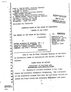 California Attorney General Sues United Science of America (1987)(