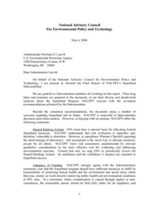 EPA: OSWER: National Advisory Council for Environmental Policy and Technology, May 6, 2004