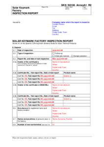 SKN_N0106_AnnexA1_R0 Solar Keymark Factory INSPECTION REPORT  Report No.: