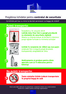 Pregătirea lichidelor pentru controlul de securitate Ce lichide pot lua cu mine la bordul aeronavei ca bagaj de mână? Puteţi transporta: State: Manufacturer: