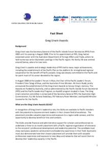 Greg Urwin Fact Sheet - Sept 2011 FINAL