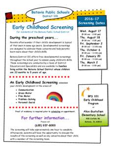 Batavia Public Schools District 101 Early Childhood Screening