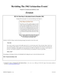 ‘Revisiting The 1963 Aristarchus Events’ Robert O’Connell and Anthony Cook Erratum RE: Dr. Peter Boyce’s educational status in November[removed]On page 200 of our paper1 we wrote the following. (See Figure 1)