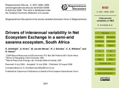 Biogeosciences Discuss., 5, 3221–3266, 2008 www.biogeosciences-discuss.net[removed]/ © Author(s[removed]This work is distributed under the Creative Commons Attribution 3.0 License.  Biogeosciences