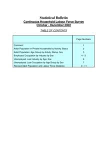 Statistical Bulletin Continuous Household Labour Force Survey October - December 2002 TABLE OF CONTENTS  Page Numbers