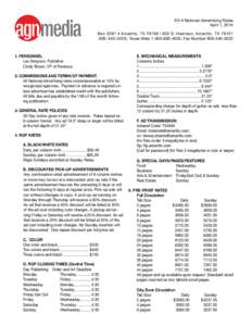 2014 National Advertising Rates April 1, 2014 Box 2091 • Amarillo, TX 79166 | 900 S. Harrison, Amarillo, TX[removed]3205, Texas Wats[removed], Fax Number[removed]. PERSONNEL