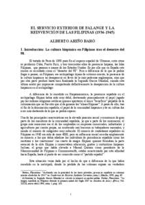 EL SERVICIO EXTERIOR DE FALANGE Y LA REINVENCIÓN DE LAS FILIPINAS[removed]ALBERTO ARIÑO BARÓ