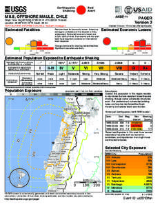 M 8.8, OFFSHORE MAULE, CHILE  PAGER Version 3  Origin Time: Sat[removed]:34:14 UTC (02:34:14 local)