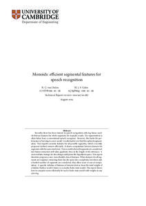 Department of Engineering 1 Monoids: efficient segmental features for speech recognition R. C. van Dalen