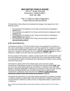 NEW MOTOR VEHICLE BOARD 1507 21ST Street, Suite 330 Sacramento, California[removed]1888 Title 13, California Code of Regulations Amend Sections 553 and[removed]