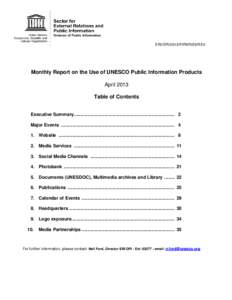 Monthly report on the use of UNESCO public information products, April 2013; 2013