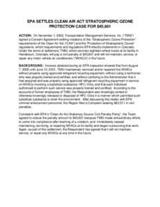 EPA Settles Clean Air Act Strospheric Ozone Protection Case for $45,601