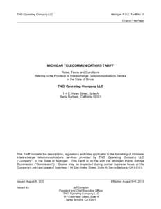 TNCI Operating Company LLC  Michigan P.S.C. Tariff No. 2 Original Title Page  MICHIGAN TELECOMMUNICATIONS TARIFF
