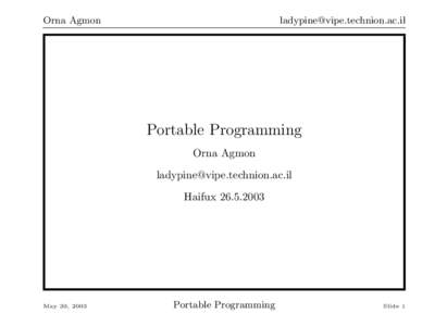 Orna Agmon  [removed] Portable Programming Orna Agmon