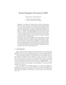 On the Dynamics of Locators in LISP Damien Saucez1 , Benoit Donnet2 1 2