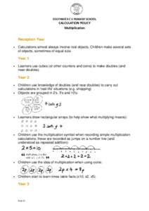 SOUTHWICK C E PRIMARY SCHOOL  CALCULATION POLICY Multiplication  Reception Year