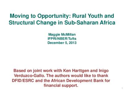 Moving to Opportunity: Rural Youth and Structural Change in Sub-Saharan Africa Maggie McMillan IFPRI/NBER/Tufts December 5, 2013