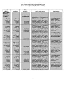 2013 Annual Report to the Department of Finance Lower-Emission School Bus Bond Accountability Local Agency: ARB LowerEmission