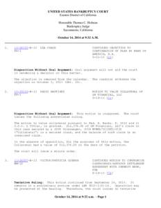 UNITED STATES BANKRUPTCY COURT Eastern District of California Honorable Thomas C. Holman Bankruptcy Judge Sacramento, California October 14, 2014 at 9:32 A.M.