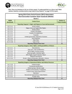 Note: There are limitations in the use of these reports. To understand their use, please read “What cautions should be considered when using Content Focus Reports?” on page 9 of this report. Spring 2014 Civics End-of